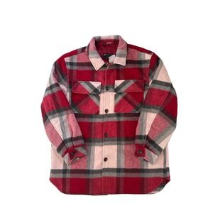 ASOS DESIGN Red Pink Plaid Wool Blend Quilted Shacket Jacket Womens Medium New